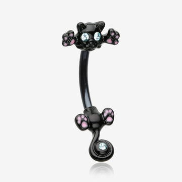 Blackline Jumping Kitty Cat Sparkle Belly Button Ring-Black/Aqua
